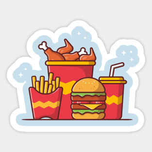 Burger with Fried Chicken, French Fries And Soda Sticker